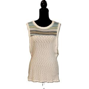 NWT SugarFox Tank Cream Multicolor Stripe Knit Muscle Shirt Boho Festival Beach
